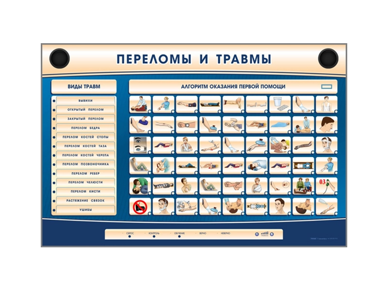 Комплект интерактивных стендов трехсекционный  "Травмы, Кровотечения, Ожоги"