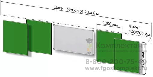 Рельсовая система с классной и интерактивной доской 78" 16:10 (секции 1 м )